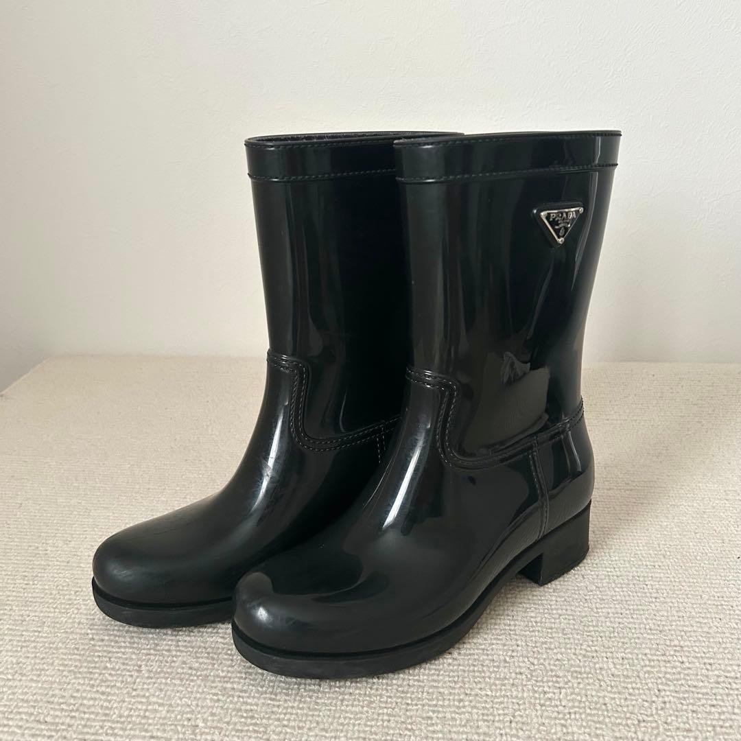 PRADA プラダ トライアングルロゴ レインブーツ ブラック 23cm