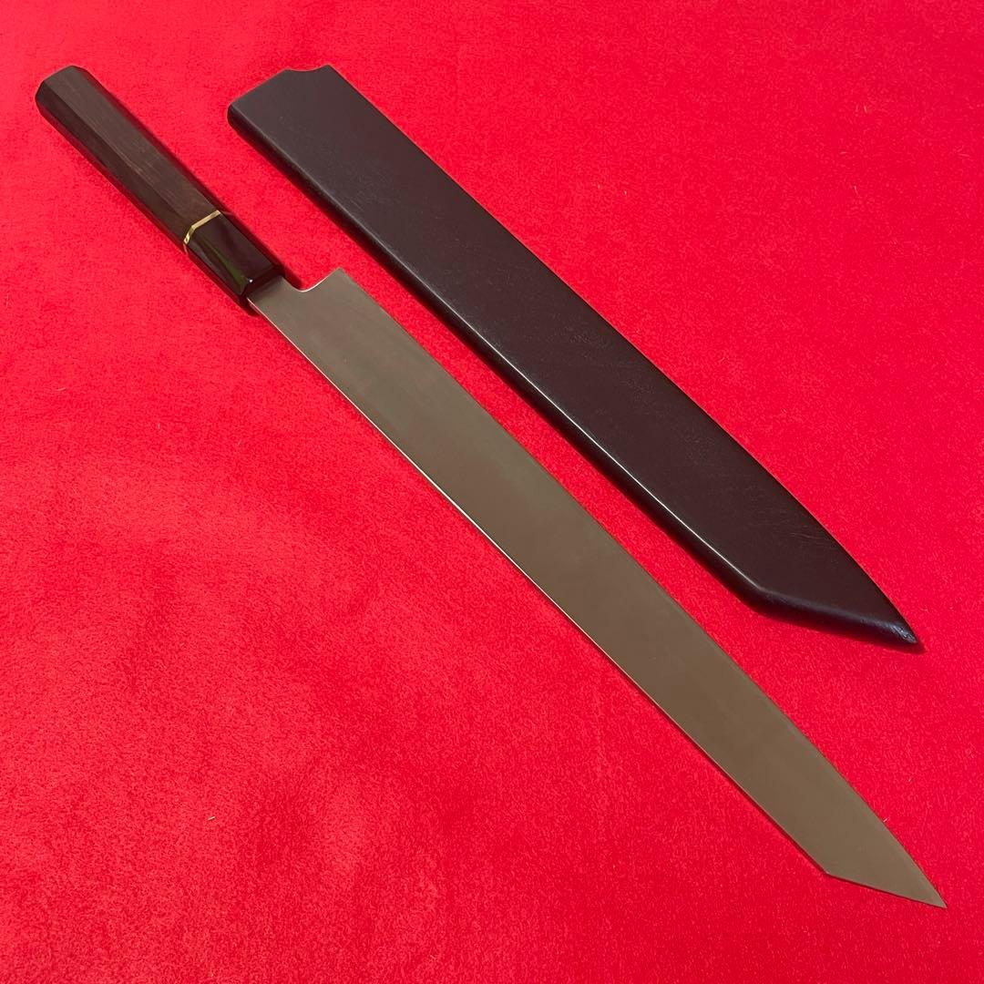 剣型　切付柳刃包丁 銀巻　黒檀　八角柄　knife
