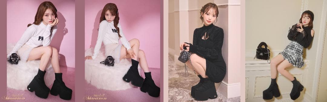 ミシェルマカロン michell macaron 厚底ストレッチショートブーツM