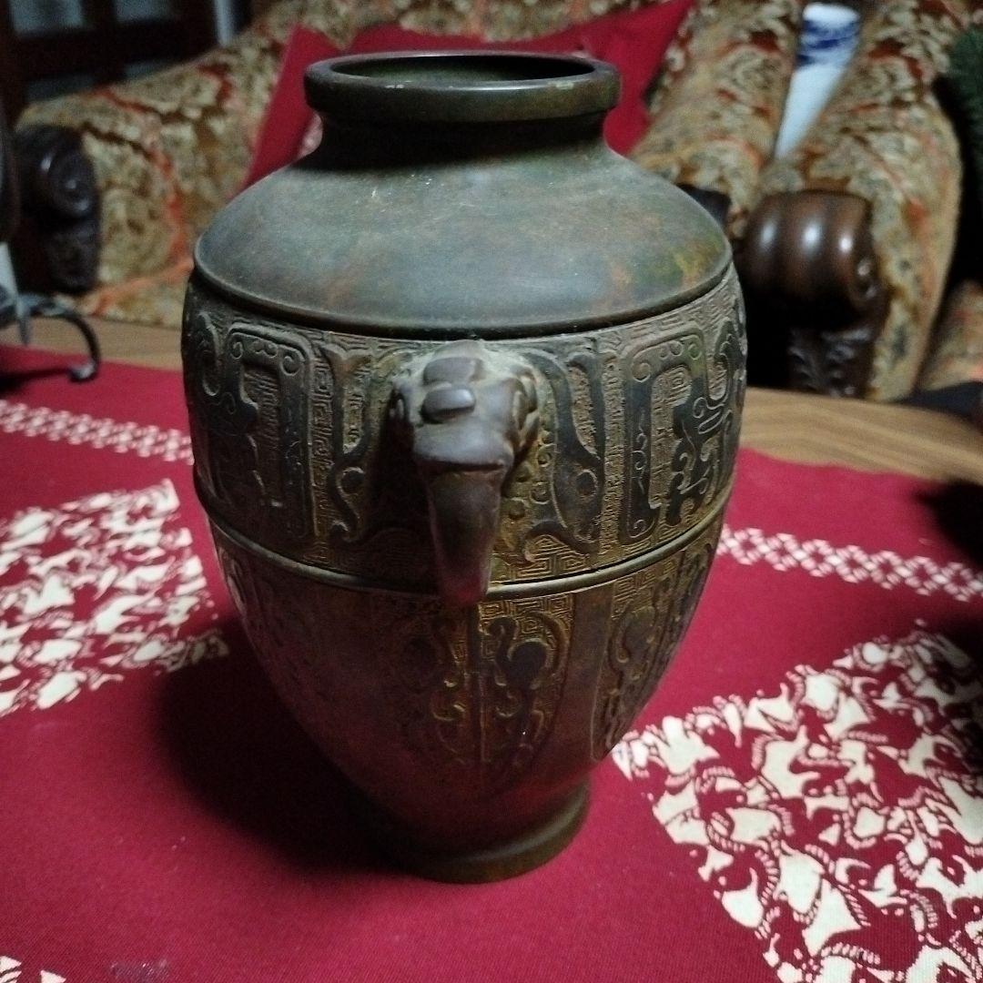 中国　花瓶　銅器
