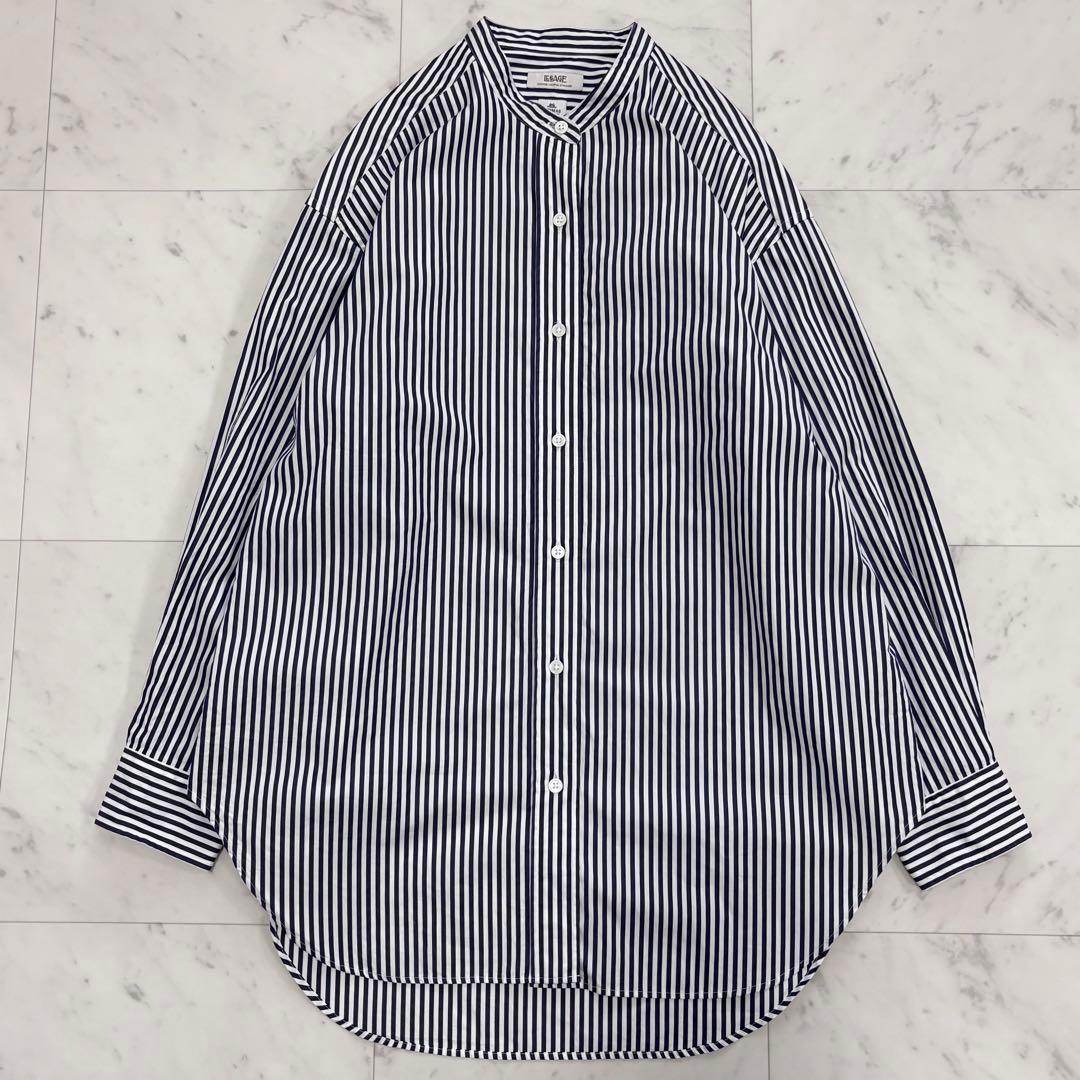 美品♪レサージュ　THOMAS MASONスタンドカラーシャツ　ネイビー　紺×白