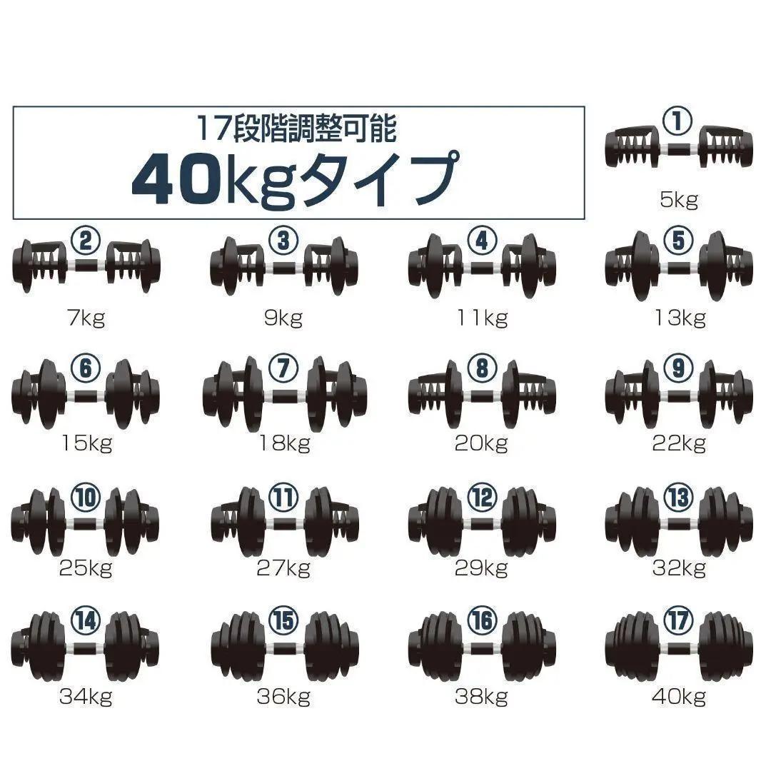 ★新品★ ダンベル 可変式 40kg 2個セット 多機能 ブラック