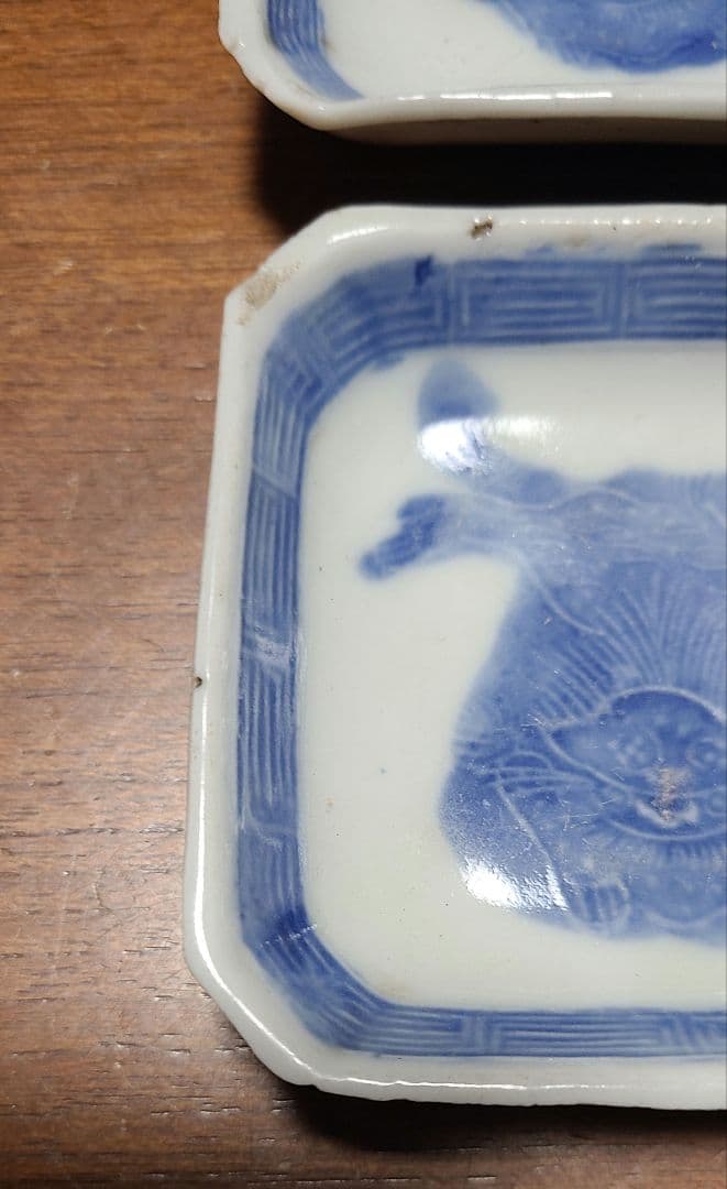 希少　幕末～明治　古伊万里　染付獅子図　手塩皿　角豆皿　豆皿　アンティーク　骨董