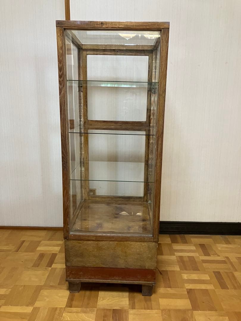 レトロ商品　アンティークガラスケース 木製商品ケース　4段ケース