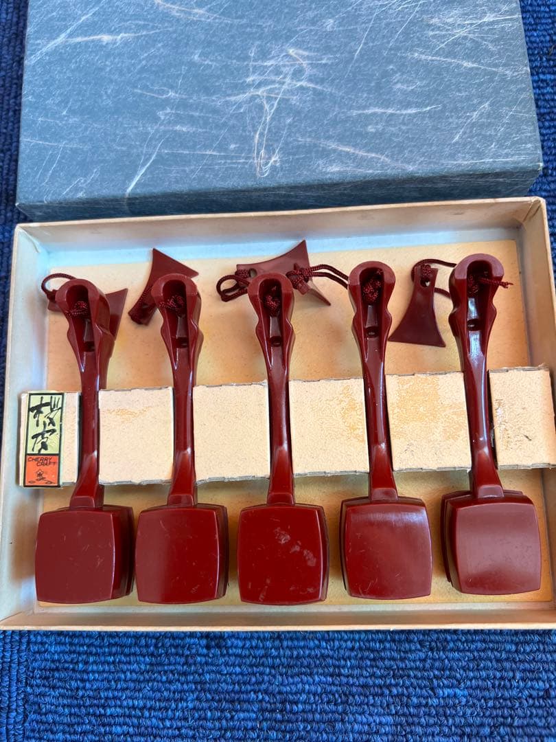 1250 桜皮細工　三味線箸置　5客　伝統工芸品　未使用