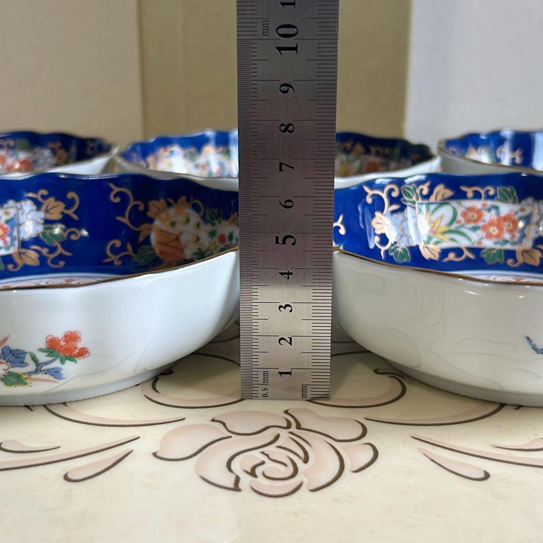有田焼　仁窯　染錦花紋　中鉢揃　5枚セット　膾皿　金彩古伊万里　色絵　輪花鉢正月