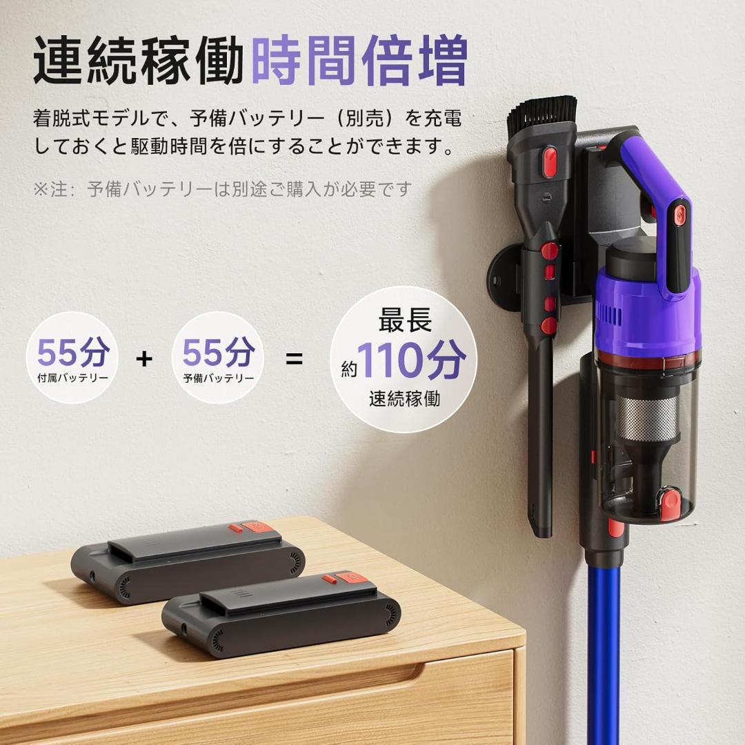 最新✨掃除機 コードレス 75kPa強力吸引 軽量 グリーンLED搭載 低騒音