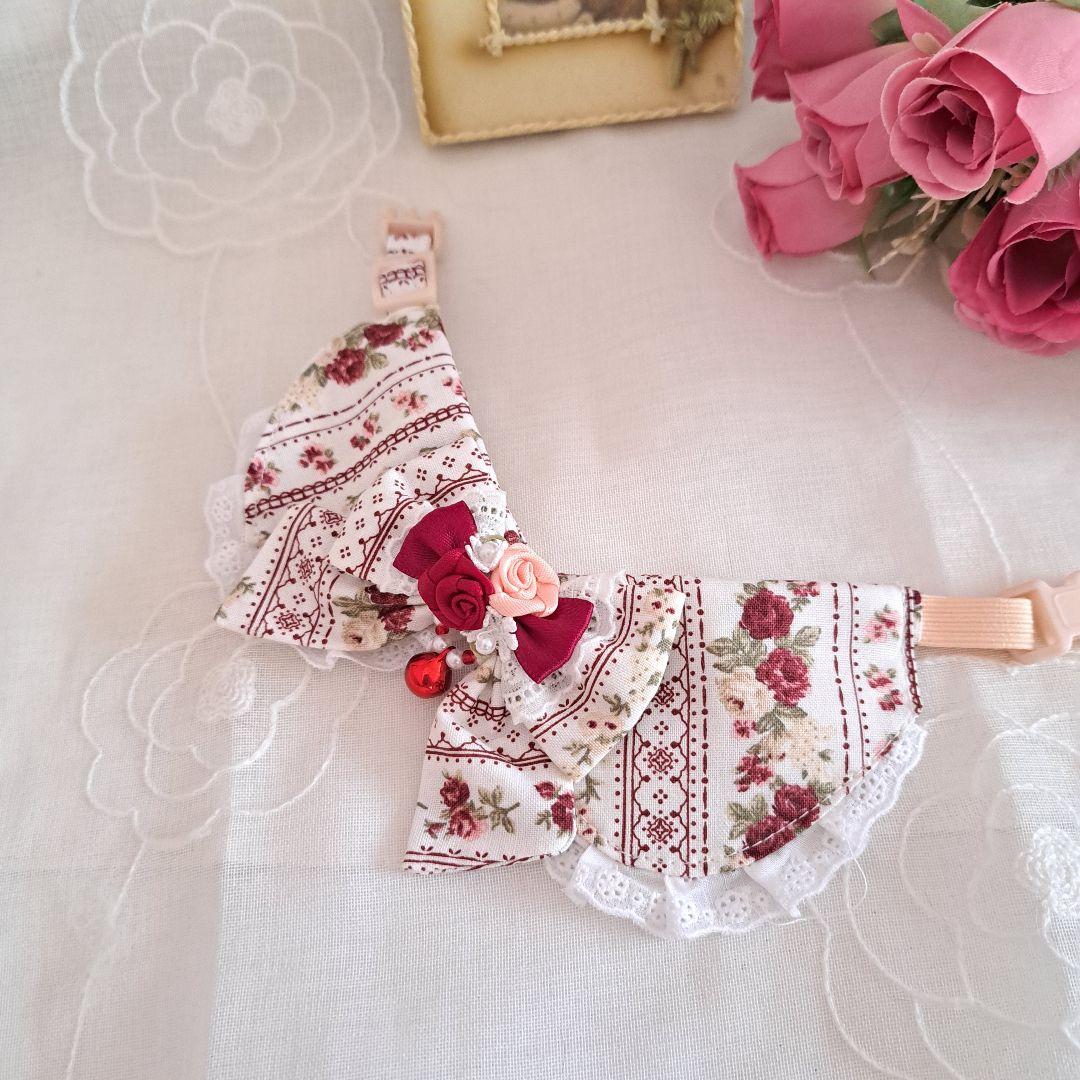 ボーダーローズ柄わんちゃん猫ちゃん用襟付首輪