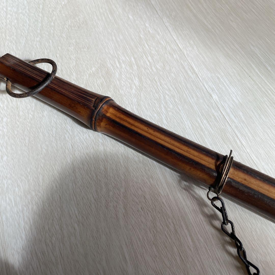 自在鉤 アンティーク 古民具 囲炉裏 魚モチーフ 金属×竹×木 和レトロ 古道具