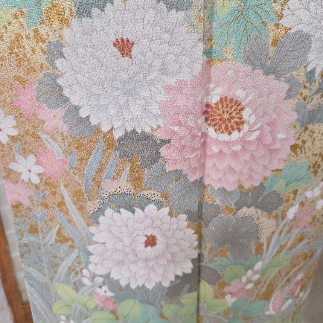 訪問着 クリーム系4点フルセット、着物、袋帯、帯締め、帯揚げ