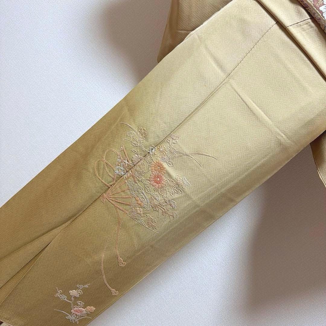 25 付け下げ訪問着フルセット 正絹 ベージュ 薄茶 総刺繍 相良刺繍 暈し染め