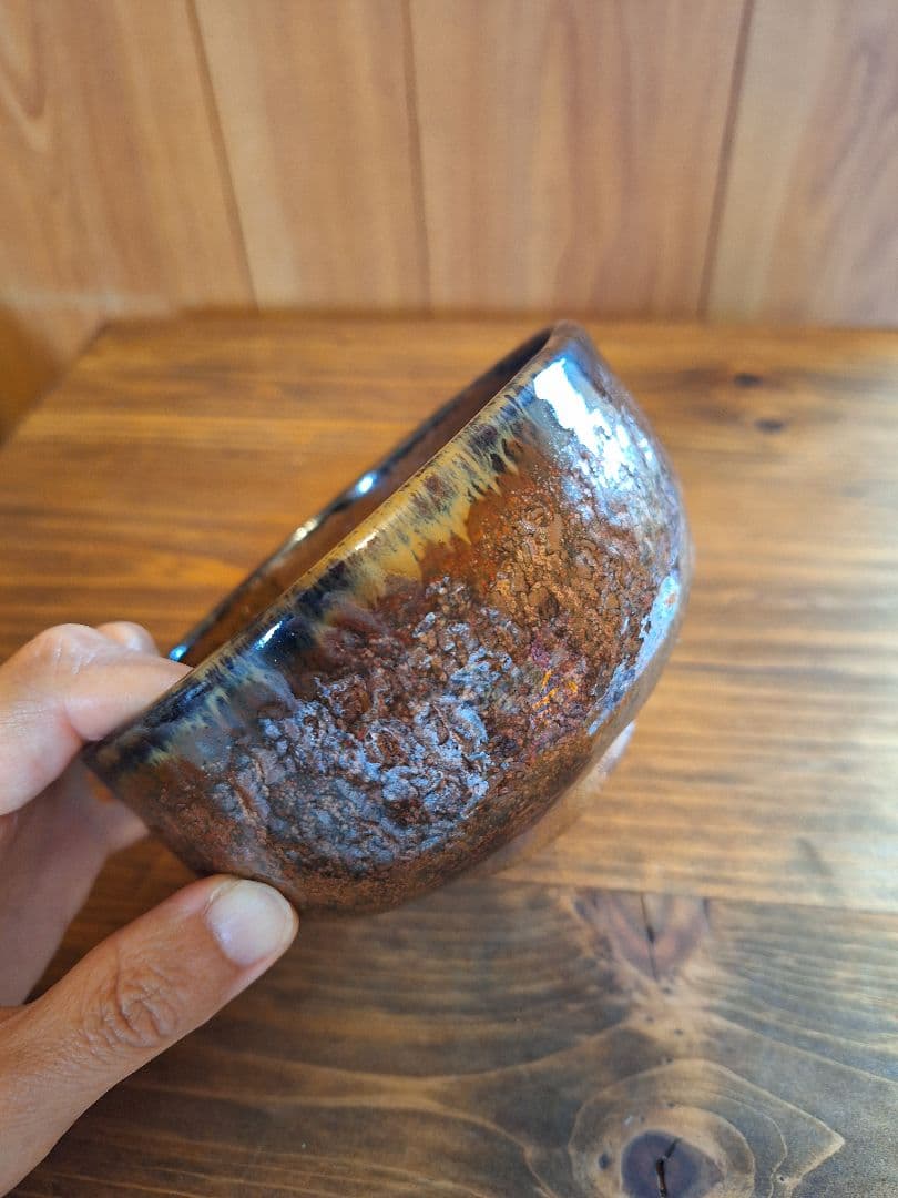 天目茶碗　赤茶　 抹茶碗　茶道具　お碗　飴釉　陶器　器　茶器　茶道　作家不明