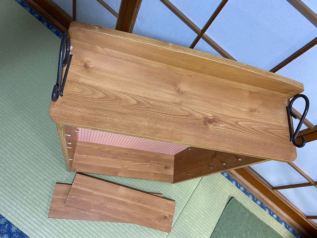 【昭和レトロ】木製 本棚 棚板高さ調整可 チェック柄 幅57cm レトロ家具