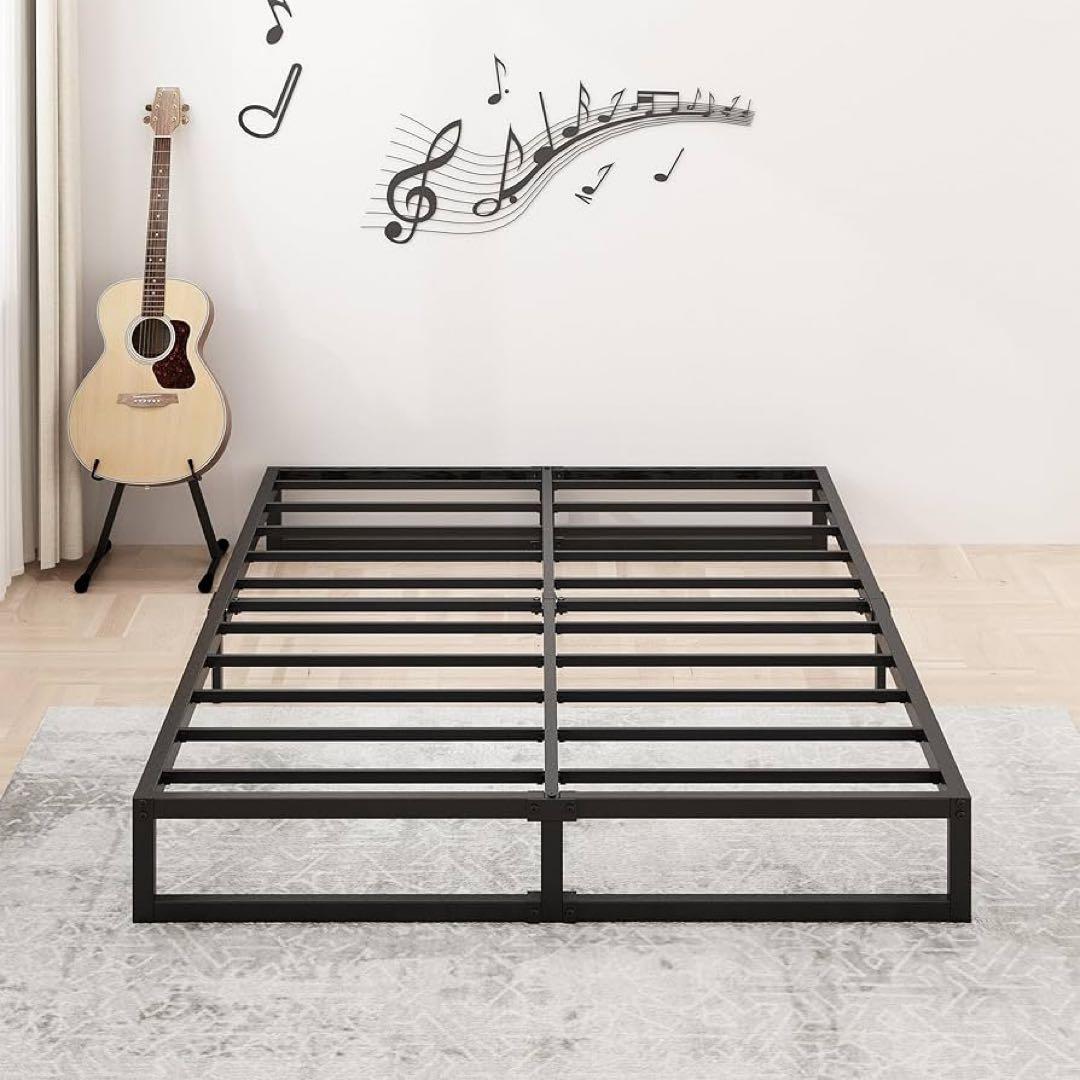 ベッドフレーム セミダブル 静音 ローベッド 安定性 メタル ブラック