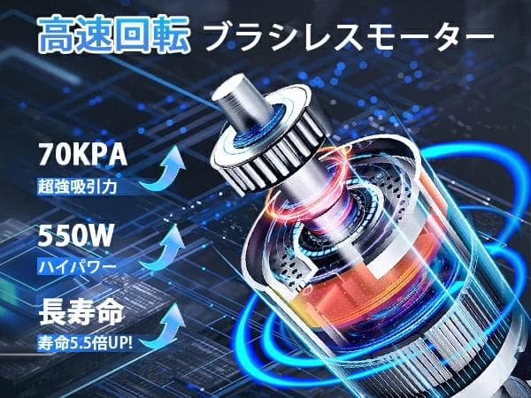コードレス掃除機 70Kpa超強力 自立式 サイクロン式 LEDライト付き