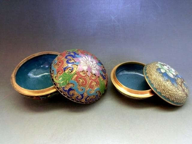 香合■七宝焼き 牡丹画 鳩居堂製 中国 花紋 蓋物 お茶道具時代物 骨董品■