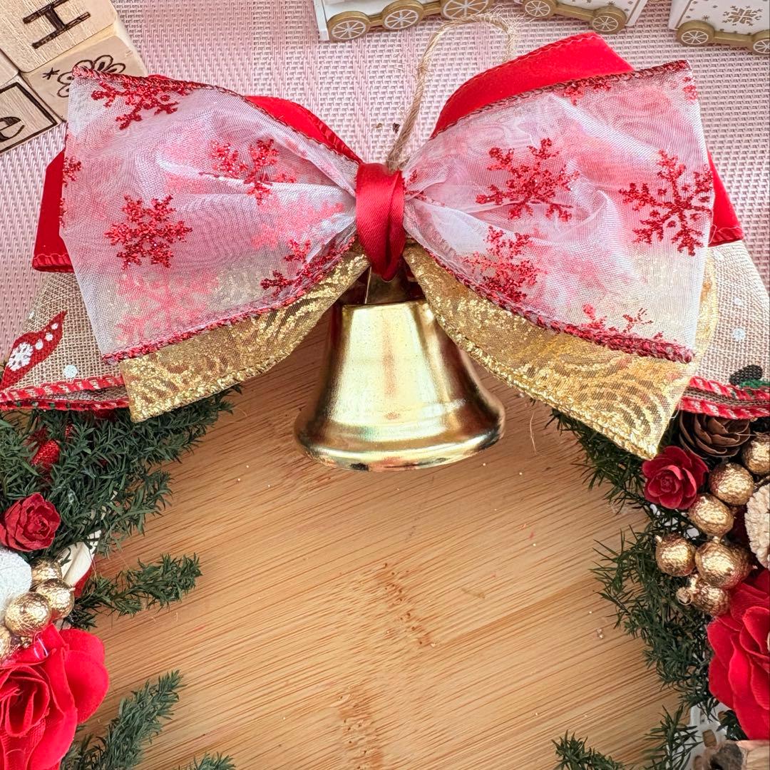 No125 キラキラリボンとリンリンベル♥大きめクリスマスリース