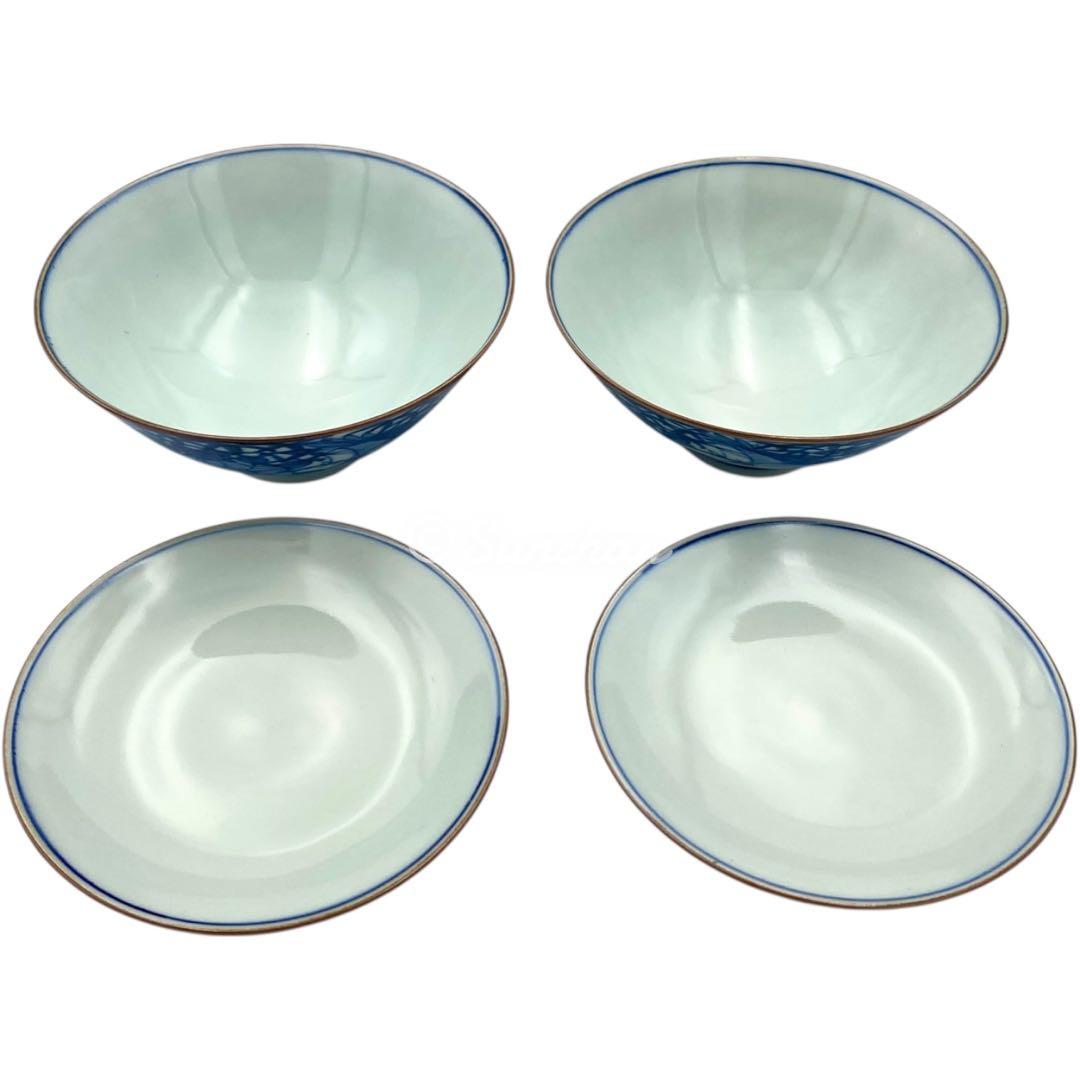 【未使用品】 京焼 清水焼 青葉花鳥 平安博峰作 蓋付き飯茶碗 夫婦茶碗 共箱付