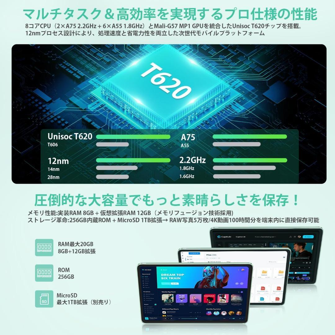 【新登場 Android 15 タブレット 12インチ 2K FHD 大画面】