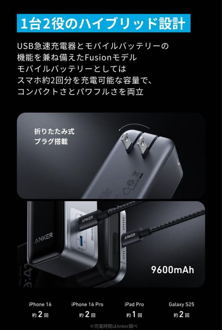 スマホアクセサリー Anker Prime Power bank 9600mh 65W